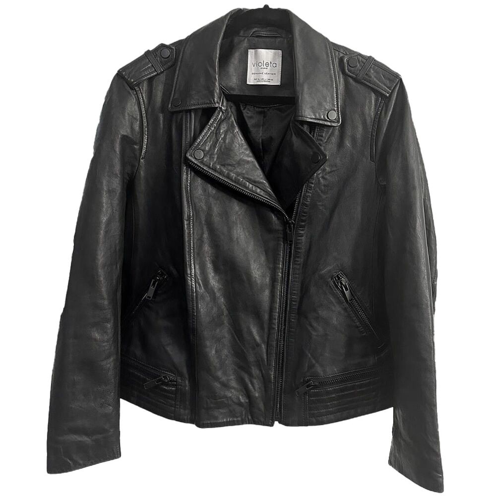Mango Violeta 100% Leather black jacket (Violeta Large) - 2X